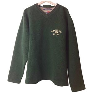 Vintage 90s Tommy Hilfiger Green Sherpa Pullover Sweatshirt V Neck Size XL